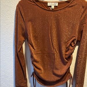 🐶Metallic Rust Long-Sleeve Ruched Blouse
